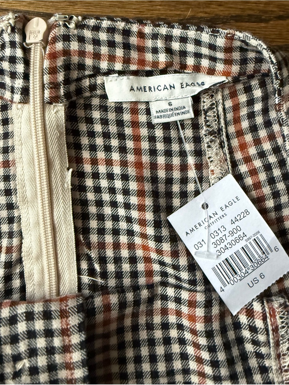 American Eagle Outfitters Black & Orange Plaid Button-Front Mini Skirt - Picture 2 of 4